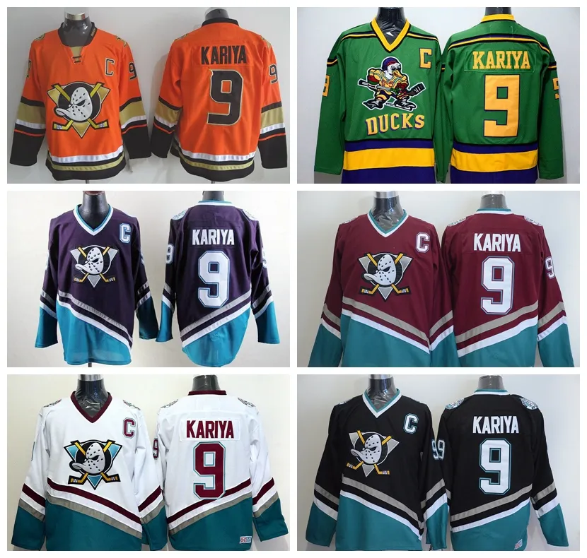 Anaheim Ducks 9 Paul Kariya Stadium Series 1993 Mighty Ducks Movie Green Mighty Purple Red Black White Orange Black Ice Hockey Jerseys