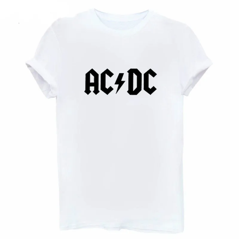 AC / DCバンドロックTシャツレディースACDCブラックレタープリントグラフィックTシャツヒップホップラップミュージック半袖トップスティーシャツ