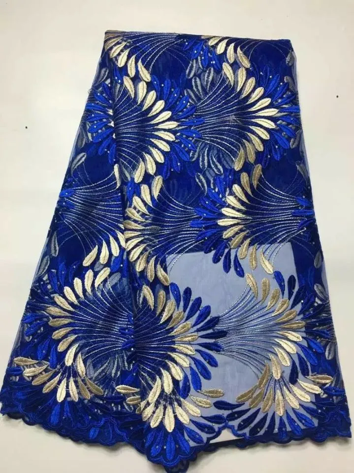 5 ярдов / шт. Замечательный фуксия и королевский синий pteris дизайн французская чистая вышивка кружева африканская сетка кружевной ткани для платья JY3-1