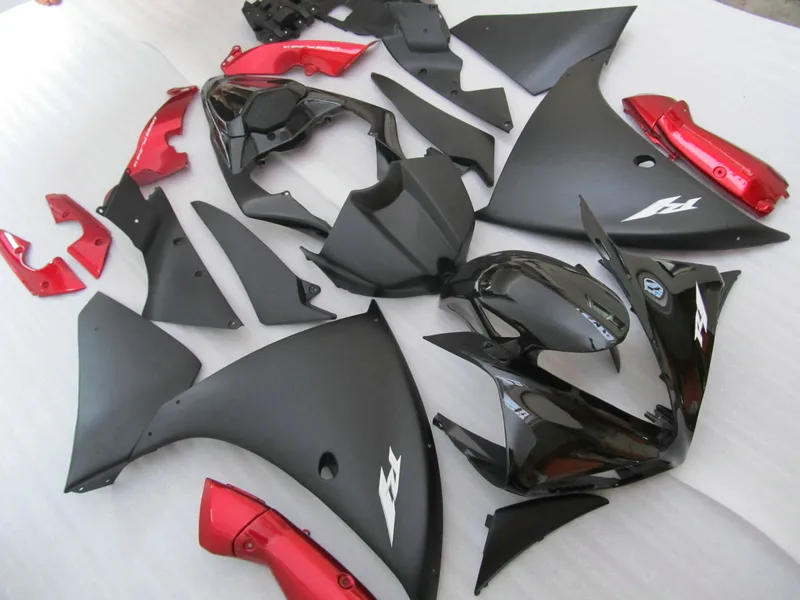 100% passform för Yamaha Injection Mote Fairings YZF R1 09 10 11-14 Svart Röda Fairings Set YZF R1 2009-2014 OY31