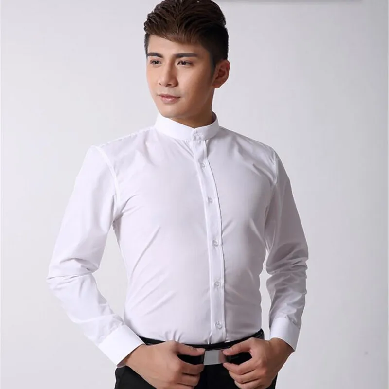 Chinese Style Men Shirt Mandarin Collar Business Shirt White Tailor ...