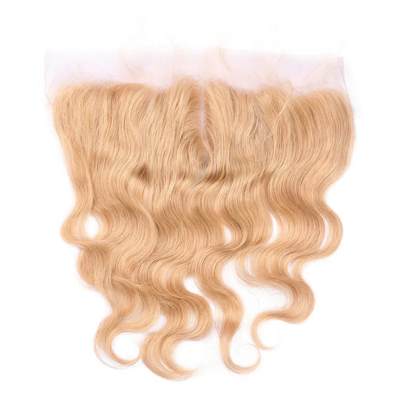 #27 Stawberry Blonde Körperwelle 13x4 Spitzenfrontverschluss mit 3 Bündeln peruanische reine honigblonde Echthaarverlängerungen 4er-Set