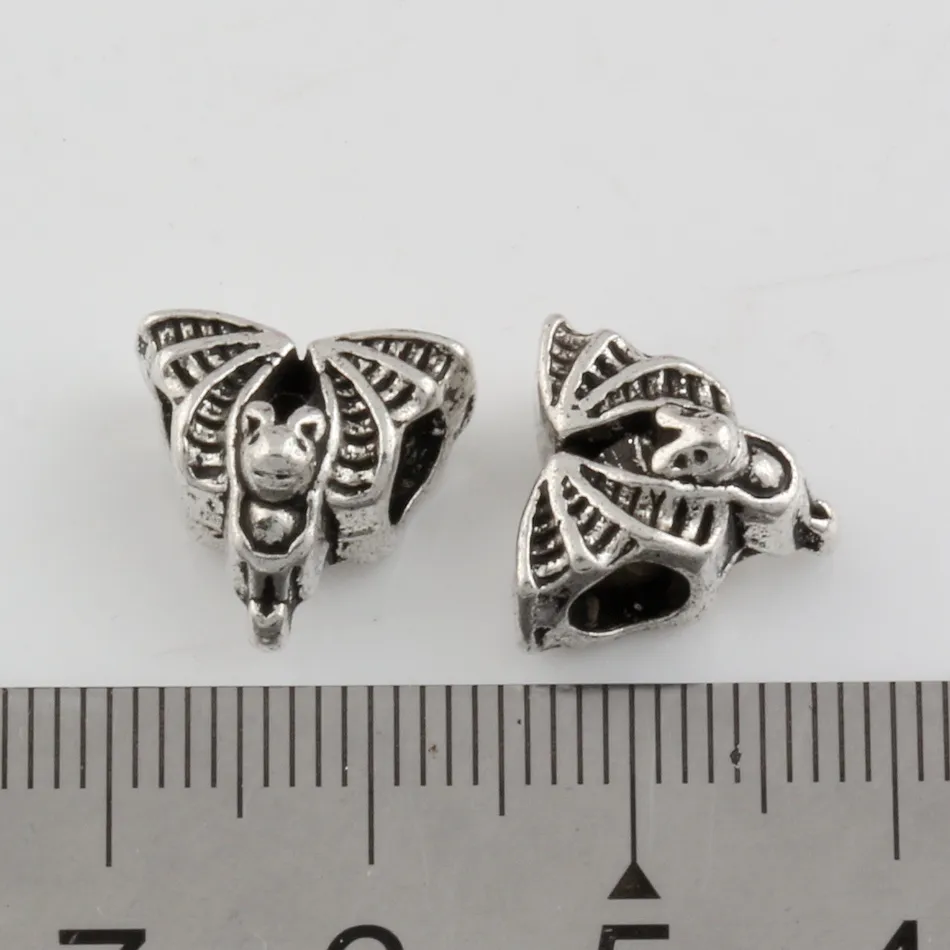 Hot ! Antique Silver Alloy Bat In Flight Big Hole Spacer Beads Fit European Bead Bracelet 13X13X8MM