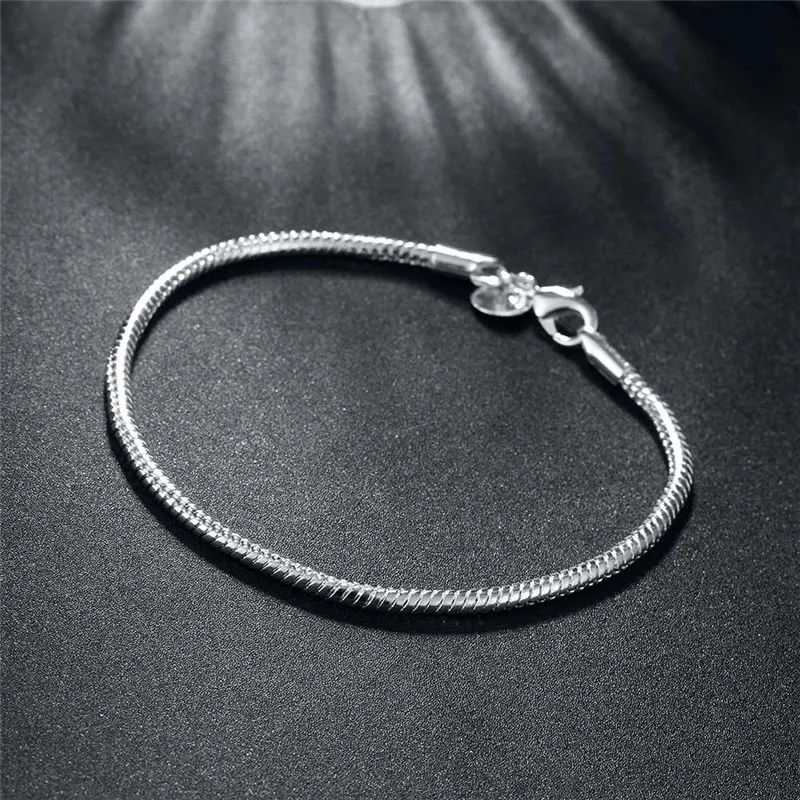Bästsäljande 925 silver 3mm ormkedjan halsband armband charm smycken set gratis frakt 