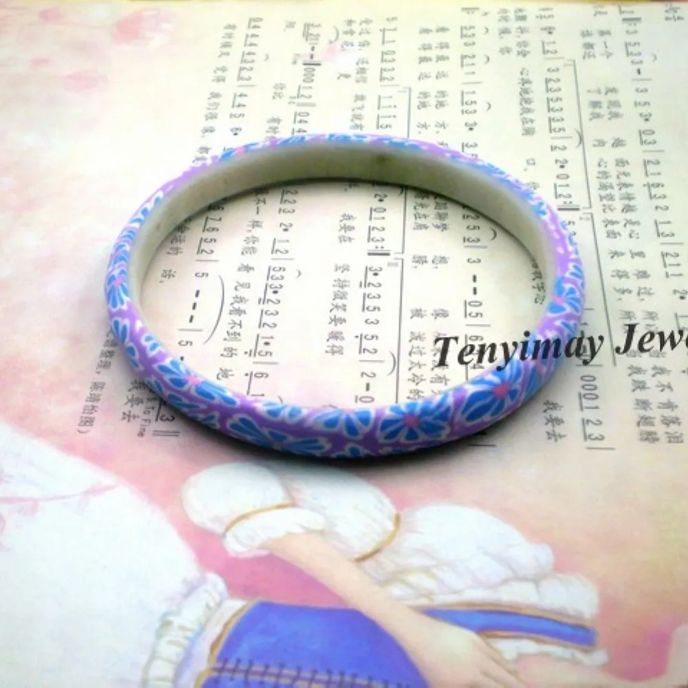 Mixed Color Bohemian Style Printed Polymer Clay Bangle For School Girls 8mm Width Whole lot2920