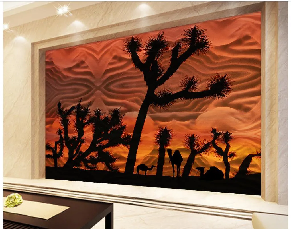 Chambre moderne papier peint personnalisé papier peint pour murs Texture de désert de grès Chameau Silhouette TV fond mur photos de peinture murale
