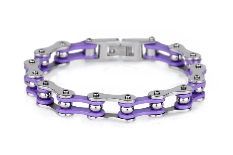 22cm * 10mm Date Moto Bracelet Argent Violet En Acier Inoxydable Vélo Biker Chaîne Bracelets Bracelet pour Hommes Femmes Bijoux