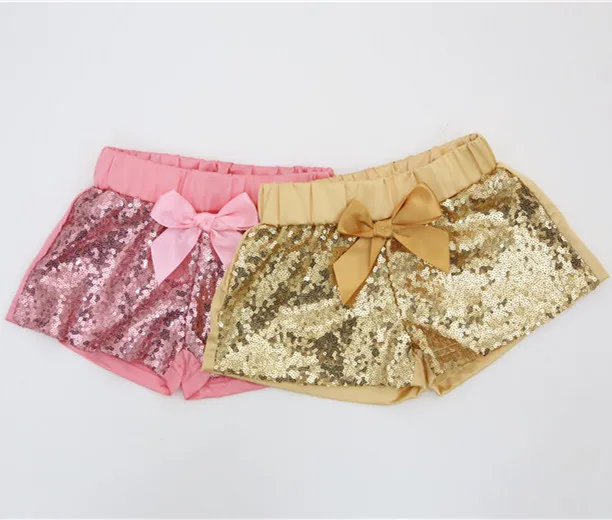 Flickor Shorts Sequin Söt Sommar Shorts 1-3Y Toddler Baby Tjejer Kläder Bowknot Sparkle Party Shorts Guld Glittery Bead Piece Kids kläder