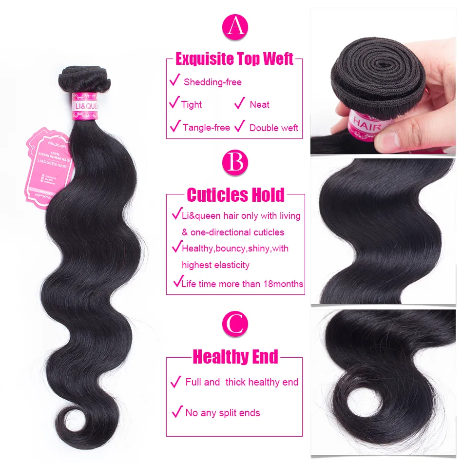 360 en dentelle frontale avec des faisceaux de cheveux humains péruviens 3 paquets avec fermeture frontale vague de corps raide péruvien Virgin Hair24425415051797