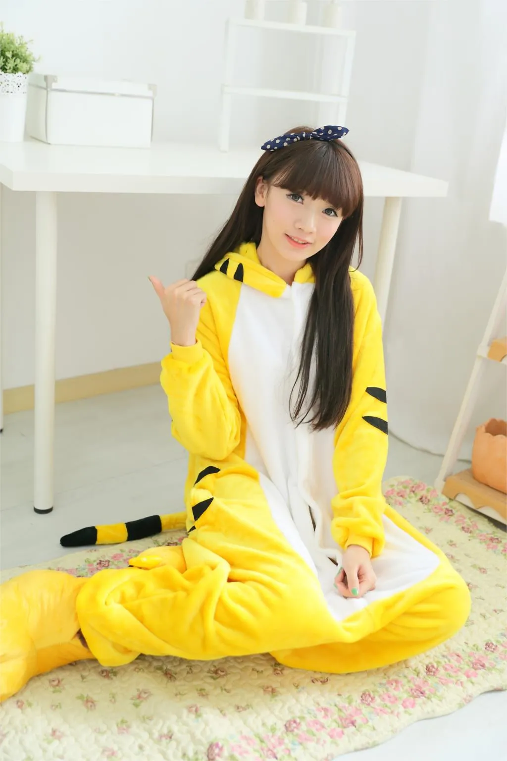 Cute Animal Pajamas Żółty Tygrys Cartoon Cosplay Garment Winter Dorosłych Dom Sen Nosić flanel z ogonem Pijama Unisex