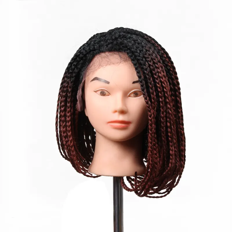 14 inch kant frontale bob pruiken voor natuurlijke zwarte synthetische pruik hittebestendige micro gevlochten pruiken Afro-Amerikaanse haar korte pruiken voor vrouwen