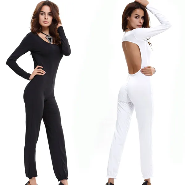 Partihandel - Rompers Kvinnor Jumpsuit 2016 Ny Fashion Solid Färg Ärmlös Sexig Backless Full Length Plus Storlekar Bodycon Jumpsuits Blacka01