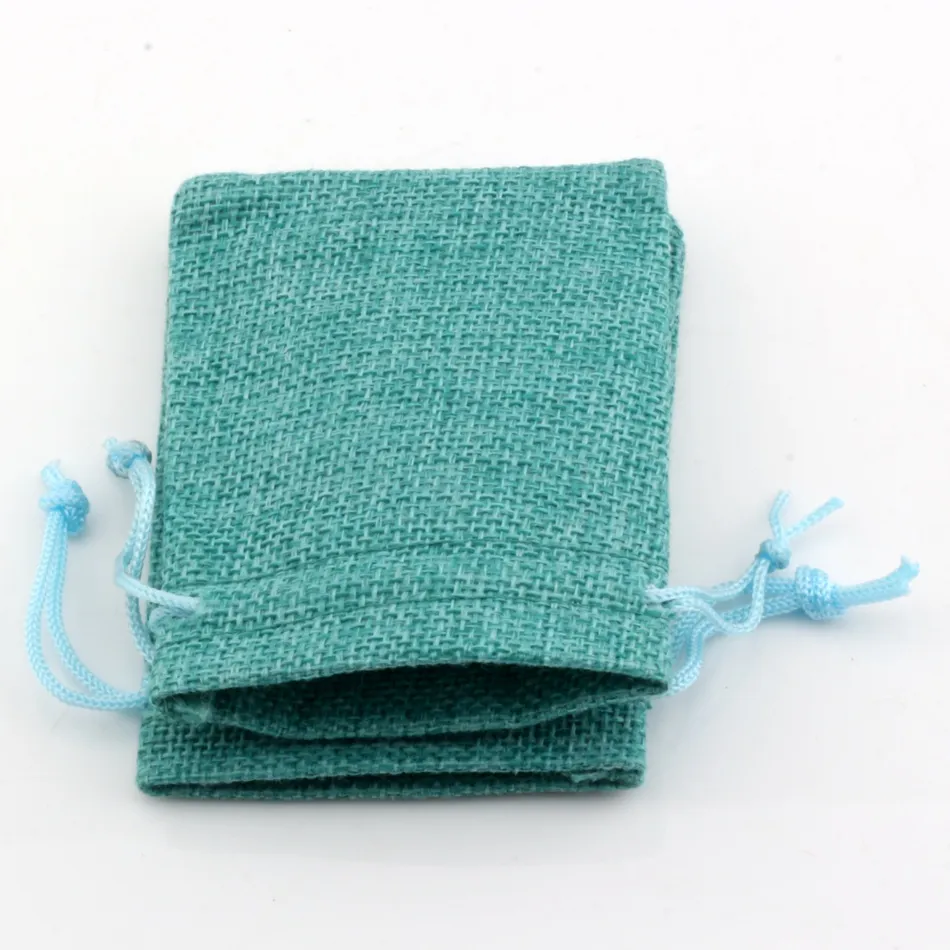 Linen Fabric Drawstring bags Candy Jewelry Gift Pouches Burlap Gift Jute bags 7x9cm / 10x14cm /13x18cm  Turquoise color 