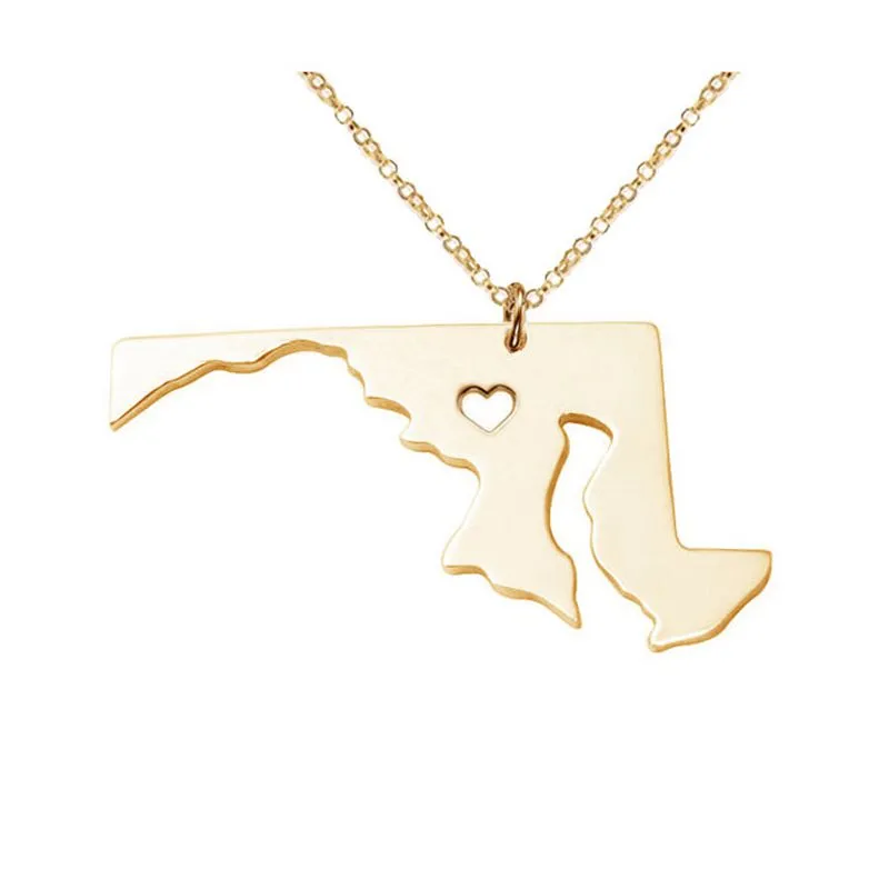 Maryland kaart roestvrijstalen hanger ketting met liefde heart usa state md geografiekaart kettingen sieraden voor vrouwen en mannen