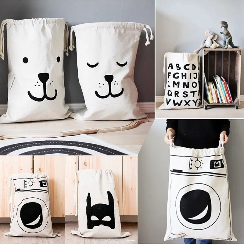 Storage Bag Luxury Home Decor Room Bear Face Batman Letter Washing Machine Toys Cartoon Canvas Bags Modern Household Items Garment Bag