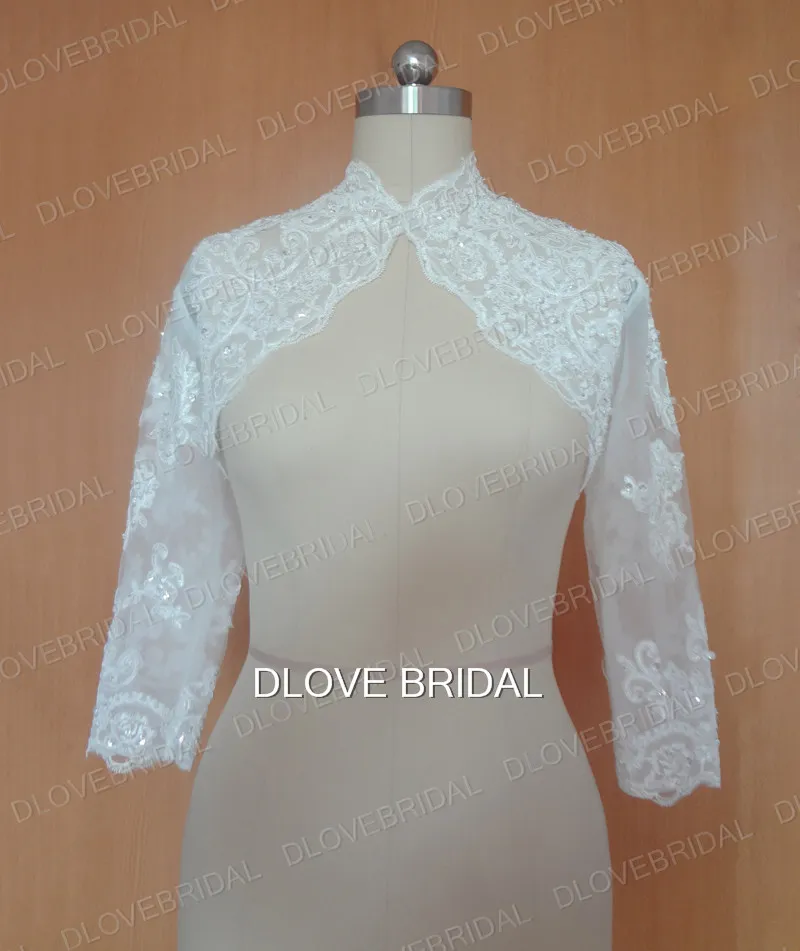 Echt beeld lange mouw kanten bruidsjack labels kraalde kanten appliques trouwfeestjurk wraps bolero custom make ePacket 7210491