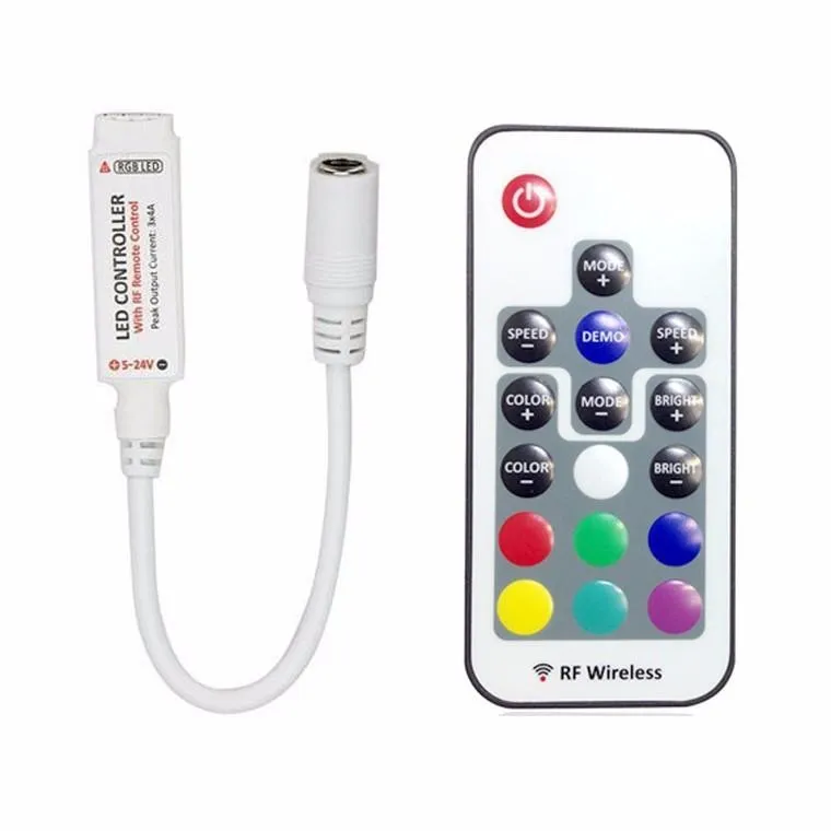 DC12-24V 17 Key Mini RF Wireless LED RGB fjärrkontroll med 4pin Kvinna för att styra LED-remsan SMD 5050 Belysning och modul