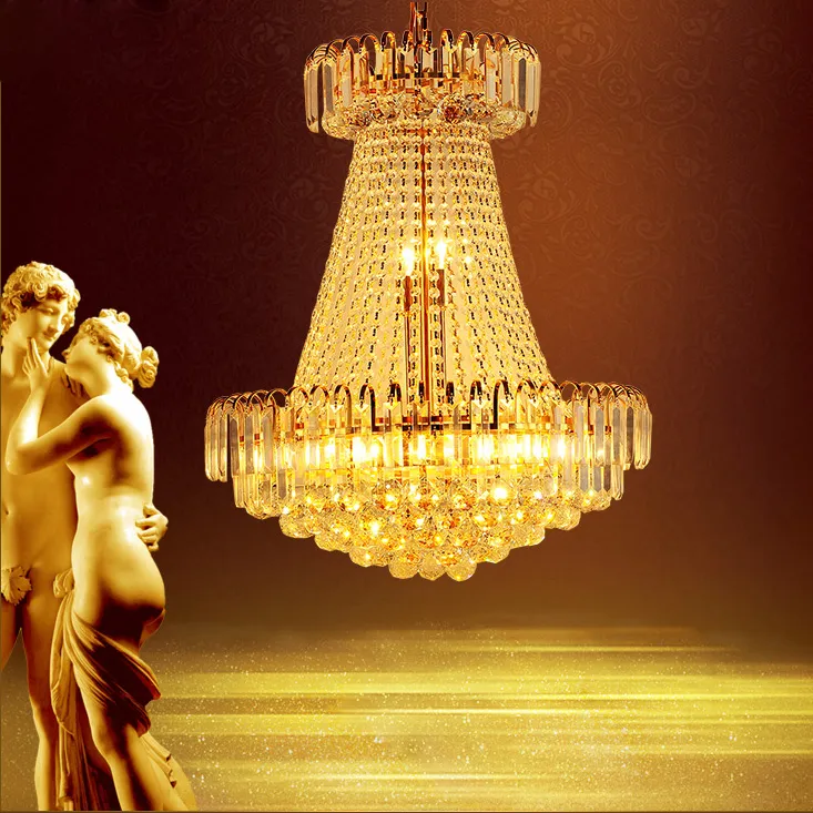 Светодиодные современные золотые хрустальные люстры освещающие приспособление европейское крупное золотая хрустальная люстра дома подвесные светильники Американский большой фонарь