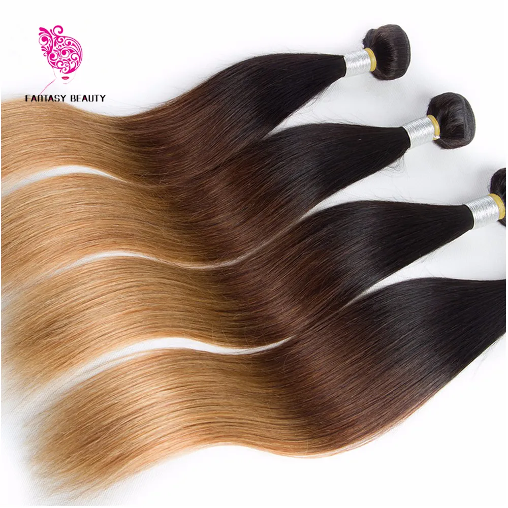 Fantasybeauty Peruvian Virgin Hair Ombre Straight Weave 3 Bundles T1B/27 Two Tone Peruvian Human Virgin Hair Unprocessed Ombre Straight