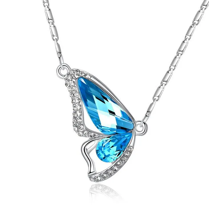 Горячие продажи ювелирные изделия Новая мода Полный бриллиант кристалл бабочка крылья ожерелье цепи цепи WFN075 с цепью смешать Заказать 20 штук