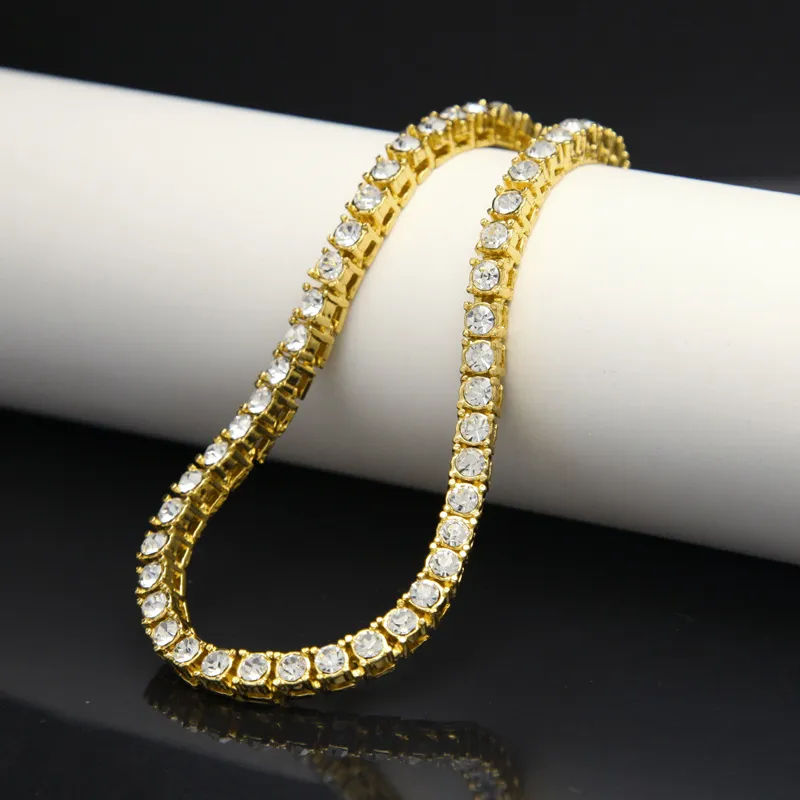 Moda filas individuales 5MM brillantes pulseras de diamantes de imitación Curb CUBAN LINK cadena joyería hombres mujeres brazalete 20,5 cm * 5,5mm