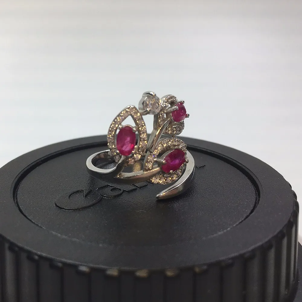 Promoção Folha Forma Natural Ruby Ring Stamped 925 Prata 3mm * 5mm Real Burma Ruby Prata Jóias Brithday Stone Anel para Julho Presente