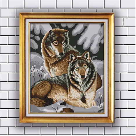 Snow wolves Handmade Cross Stitch Craft Tools Embroidery Needlework sets counted print on canvas DMC 14CT 11CT Home decor paintings