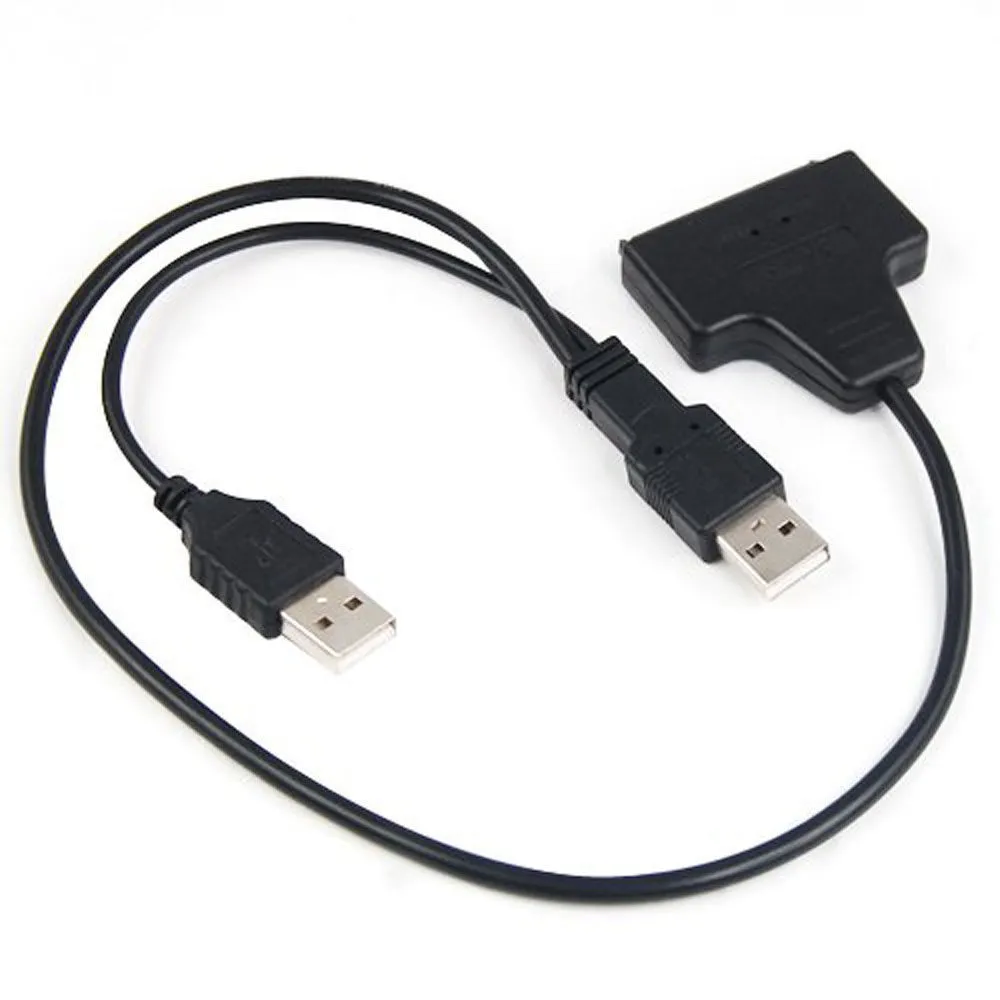 Dubbel USB 2.0 A till SATA 22PIN-kabel 2.5 Hårddiskdrivrutin HDD-adapterkontakt med nätkabel 