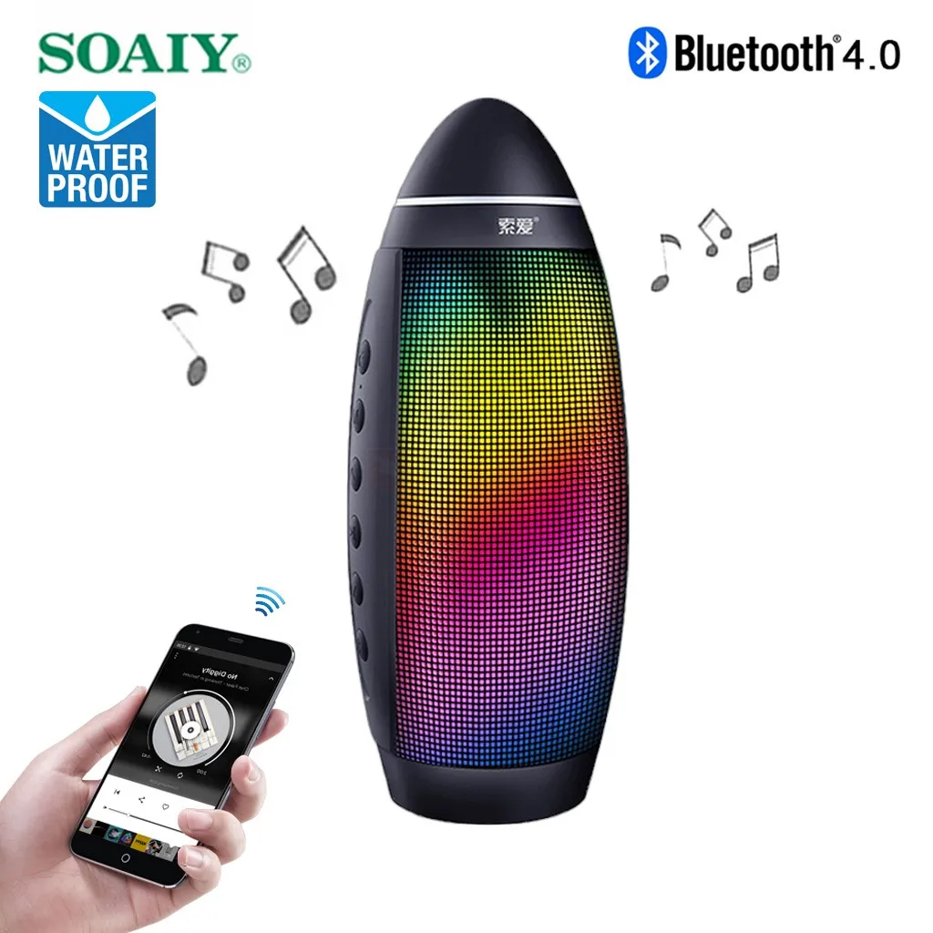 SOAIY S-58 Waterproof Pulse LED Wireless Bluetooth Speaker Multicolor LEDs dance Dustproof Sailing Speaker Hands-free Mic TF card MP3 Player