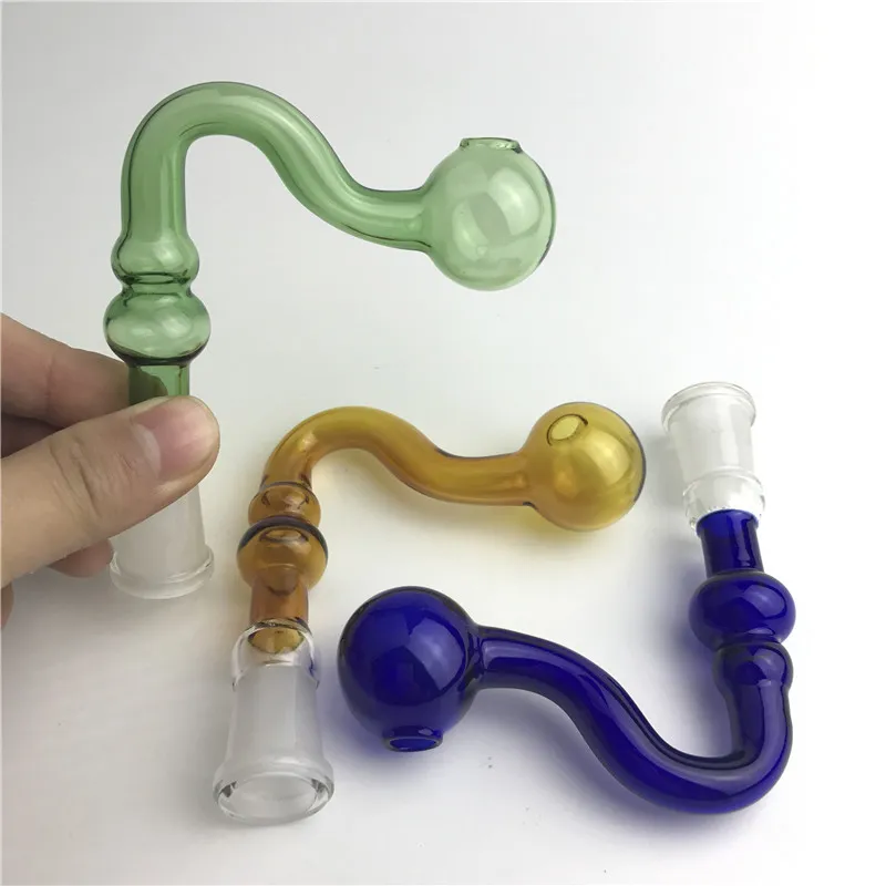 14mm 18mm Male Female Glass Oil Burner Pipe with Green Blue Brown Thick Colorful Pyrex Glass Water Pipes for Smoking