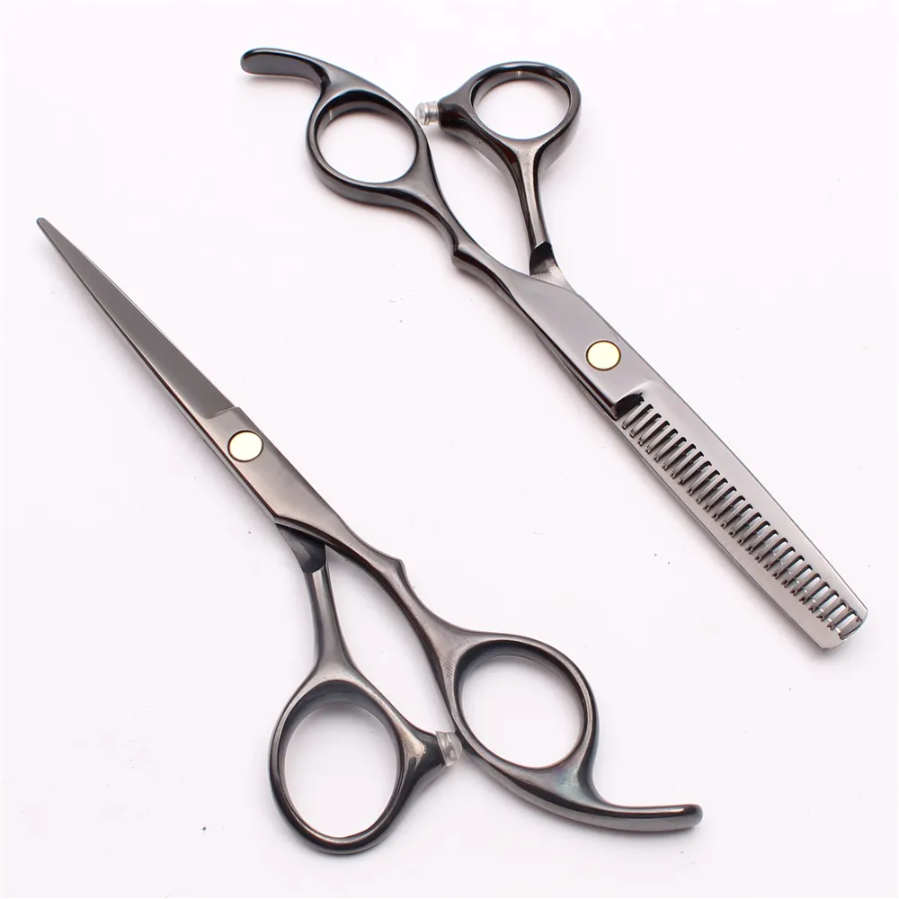 C1005 5.5" 440C Customized Logo Black Professional Human Hair Scissors Barber's Hairdressing Scissors Cutting or Thinning Shears Style Tools