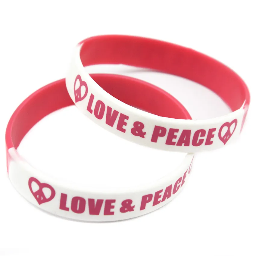 Love and Peace Silicone Rubber Bracelet Printed Logo Hip Hop Style Segmented Color Simple Decoration