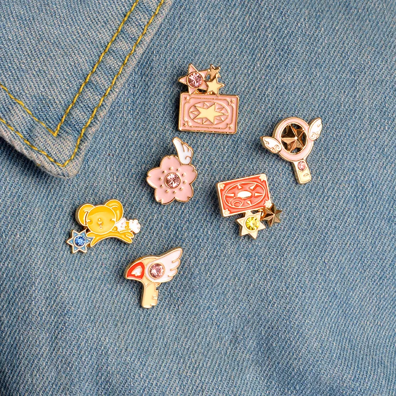 Carte Captor Sakura broches Kero épée Kinomoto étoile baguette clé émail épinglette insigne japonais Anime collection