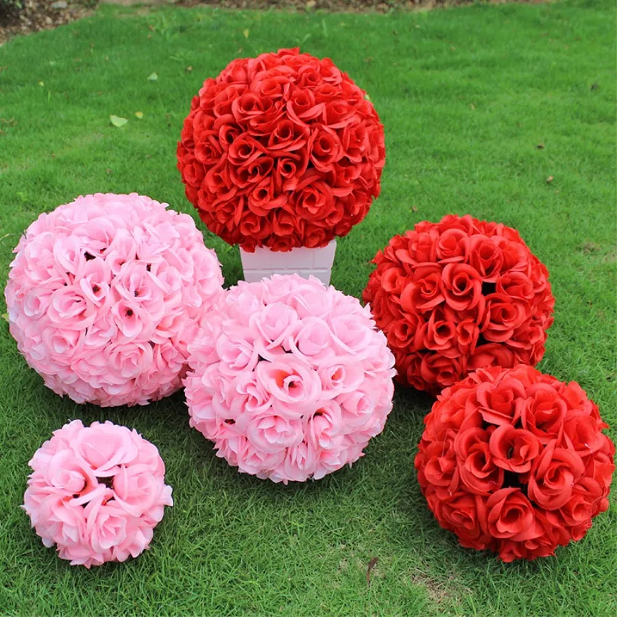 15 till 30 cm Artificiell kryptering Rose Silk Flower Kissing Balls Hanging Ball For Christmas Ornament Wedding Party Decorations Supplies