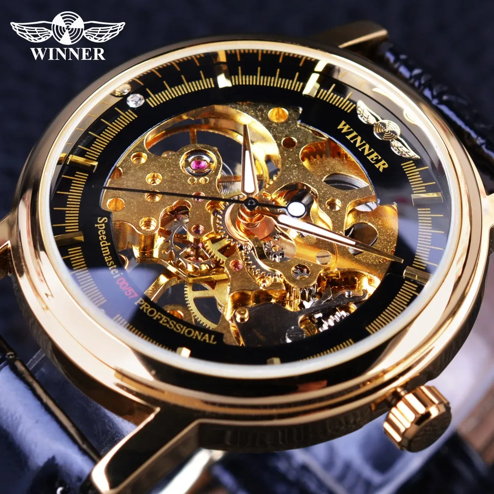 勝者クラシック透明シリーズ男性ビジネスカジュアルデザイン透かしメンズ腕時計トップブランドの高級機械式スケルトン腕時計