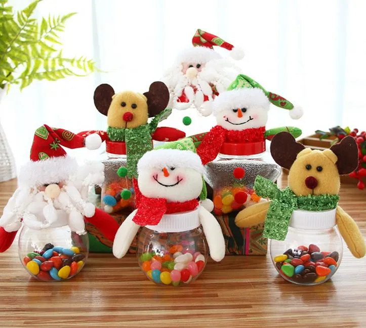 Boîte de bonbons de Noël Xmas Elk Santa Snowman Bear Dolls Topper Clear Sweet Boxes Container Kids Festive New Year Gift Wrap décor de fête