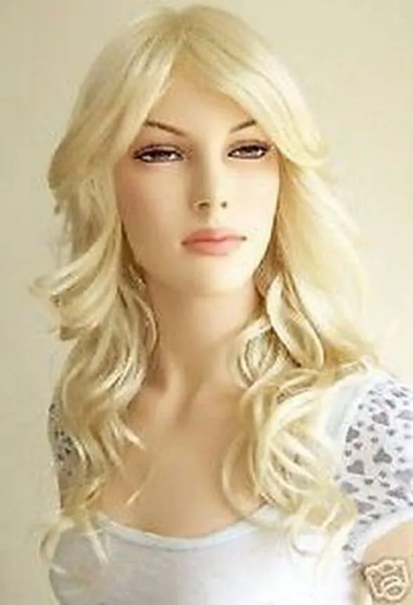 100% Brand New High Quality Fashion Picture full lace wigs> New long Platinum-Blond Wavy Wig