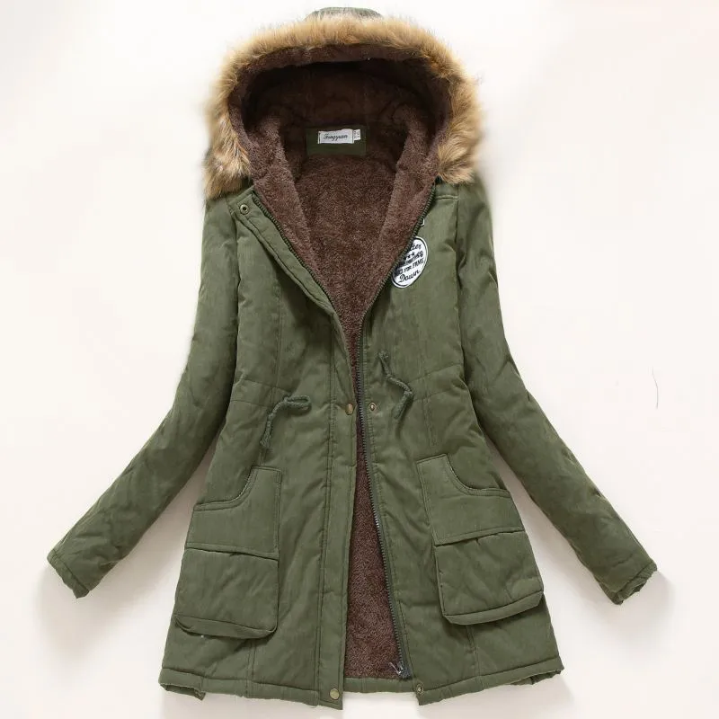 Manteau d hiver femmes 2016 nouveau Parka veste decontractee militaire a capuche epaississement coton manteau veste d hiver manteaux de fourrure