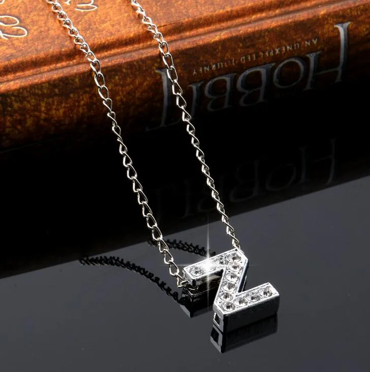 vente nouvel alliage diamant inscription ornements A-Z simple 26-lettre collier femme WFN004 avec chaîne mélanger l'ordre 20 pièces beaucoup