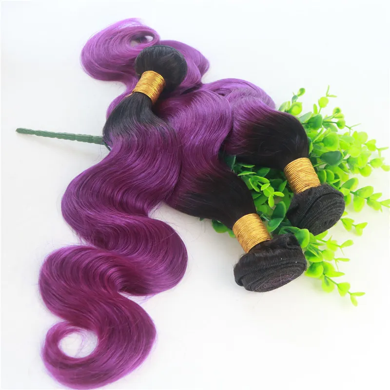 Human Hair Weave Bundles Ombre 1B Purple Two Tone Color Human Remy Hair Extensions Body Wave1067996