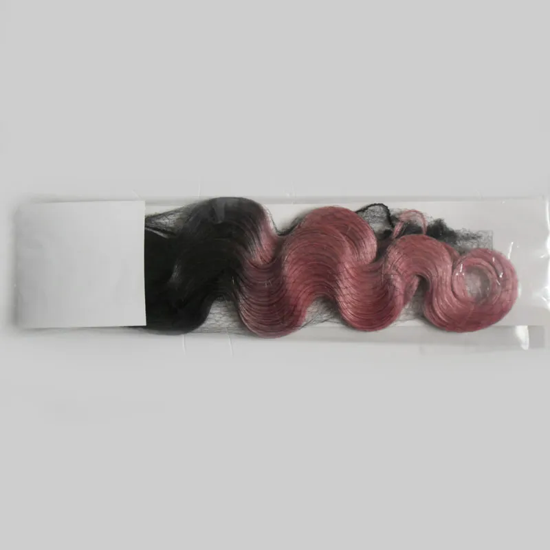 Rey ombre human hair Tape in hair extensions body wave 100g #1B / Pink ombre tape in human hair extensions