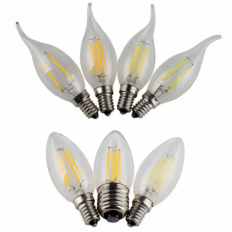 Dimbare LED Filament Kaars Lamp 2W 4W 6W E14 E12 LEIDENE Lampen Licht Hoge Heldere Helder Glas C35 LED-lamp