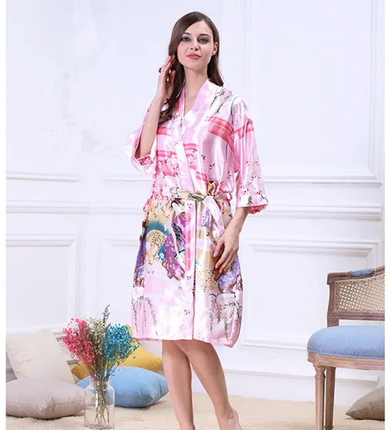 Femmes japonais Yukata Kimono chemise de nuit imprimé motif fleuri Satin soie Vintage Robes Sexy Lingerie vêtements de nuit Pijama