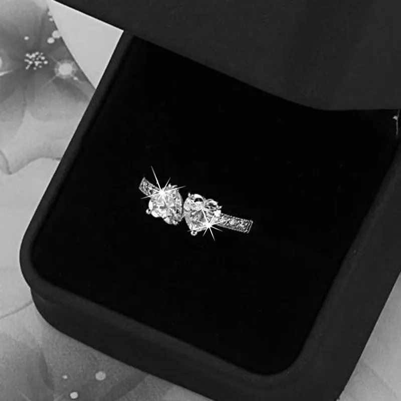 Forever Love Alliance Design Classique Réel 18K Blanc Plaqué CZ Double Entend Promise Anneaux Pour Les Femmes Pour L'Engagement Pour Le Mariage