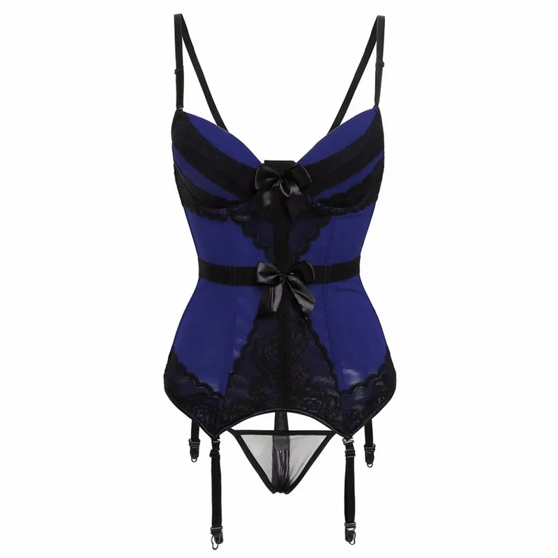 Vrouwen Taille Cincher Valentine Contrast Kant Lingerie Like Corset Overbust Corset met ribbelbanden Bluscy Bow Bowwire Cup Bustier