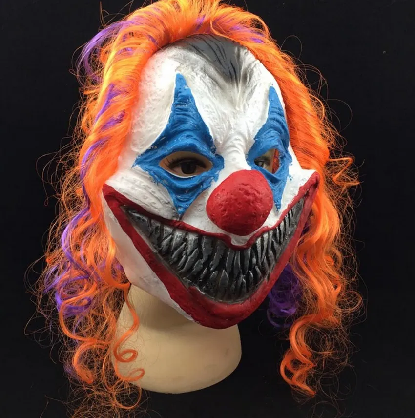 Maschera da clown spaventoso adulti Halloween Evil Killer Fancy Dress Horror Jolly Latex Hair Maschere a pieno facciale Costume da festa Accessorio cosplay