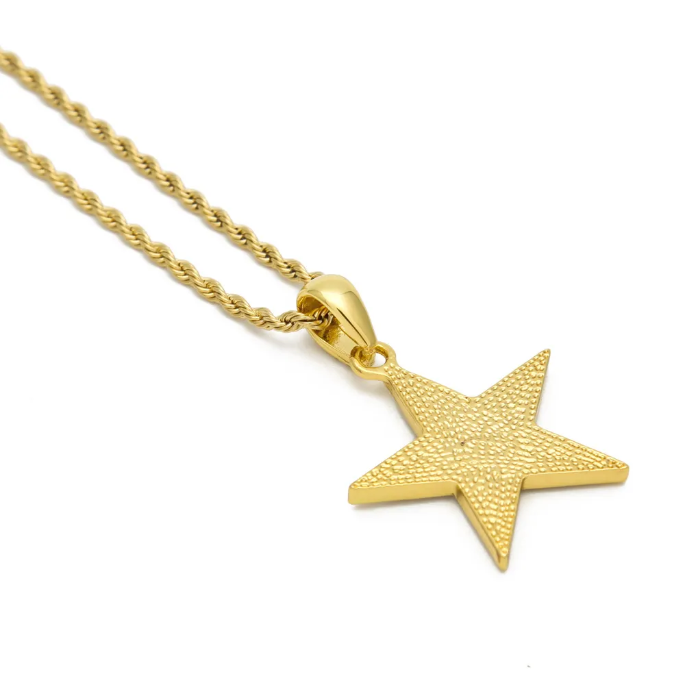 New Bling Bling Gold Star Pendant Necklace Hiphop Long Chains Necklaces for Men Women Punk Jewelry Gifts259a