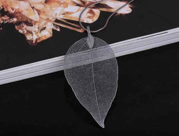 High quality Explosion of natural leaves long necklace personality simple leaf sweater chain WFN392 with chain a 