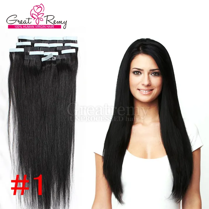 Greatremy®PU肌の毛深い髪の伸縮性の高いブラジルのバージンストレートテープ延長（使用可能な9色）