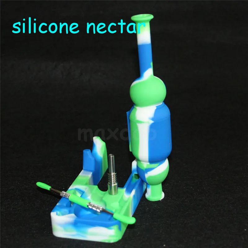 Hurtownie Hurtownie Silikonowy Nektar Sillenkonar z 10mm Nail Titanium Paznokci 120mm Dabber Narzędzia DAB Mata Wody Rury Krzemowe Silikonowe Rigns DHL